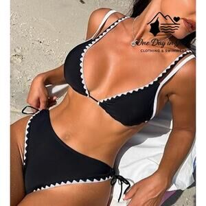 Lophitin Tie Back Tie Side Ruched Bikini Swimsuit Size L